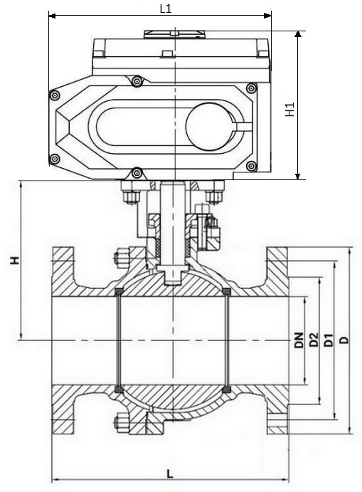 Краны шаровые DN.ru BV3232P(2pc)-FP-F-R-ISO Ду200 Ру16 полнопроходные фланцевые, корпус - нержавеющая сталь 316, с электроприводом 1/4-оборотным DN.ru QT-N-EM-O1-24VDC-У1 24В