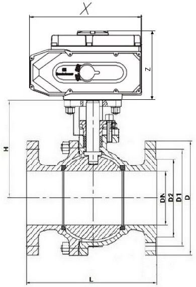 Краны шаровые DN.ru BV3232P(2pc)-FP-F-R-ISO Ду200 Ру16 полнопроходные фланцевые, корпус - нержавеющая сталь 316, с электроприводом 1/4-оборотным DN.ru QT-N-EM-A1-220VAC-У1 220В c датчиком обратной связи и входным управляющим сигналом 4-20 мА