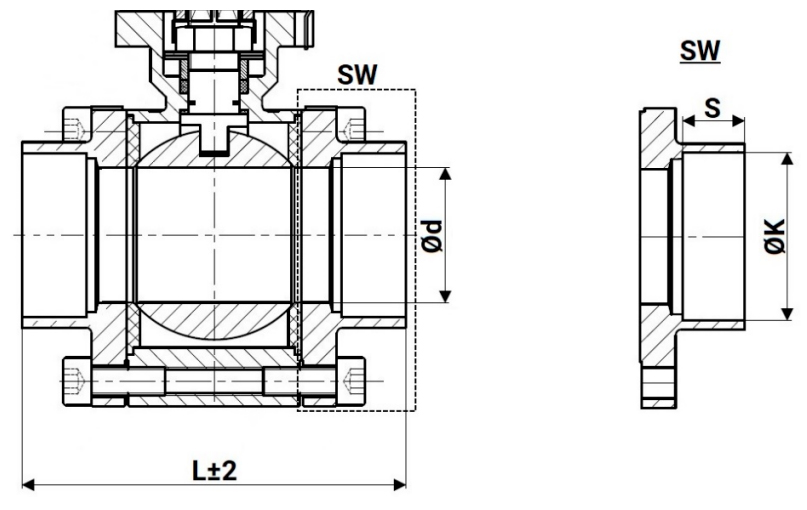 Краны шаровые DN.ru BV3232P(3pc)-FP-SW-ISO-H Ду100 Ру63 полнопроходные, корпус - нержавеющая сталь SS316, под приварку, с пневмоприводами PA-DA-105-1, электропневматическим поворотным позиционером YT-1000RSN без обратной связи