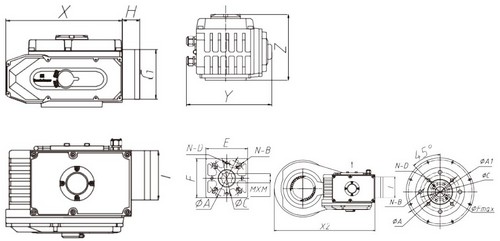 Кран шаровой DN.ru BV3232P(4pc)-FP-3WL-F-ISO-H Ду50 Ру16 полнопроходной трехходовой, нержавеющая сталь SS316, фланцевый, уплотнение - PTFE, с электроприводом 3/4-оборотным DN.ru E34-N-010EM-O1-220VAC-У1 220В