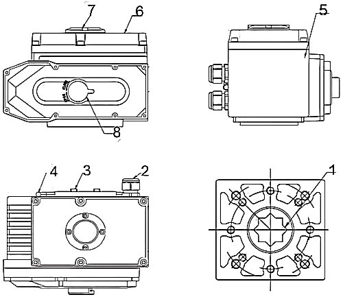 Кран шаровой DN.ru BV3232P(4pc)-FP-3WL-F-ISO-H Ду40 Ру16 полнопроходной трехходовой, нержавеющая сталь SS316, фланцевый, уплотнение - PTFE, с электроприводом четвертьоборотным DN.ru QT-N-005EM-O1-24VDC-У1