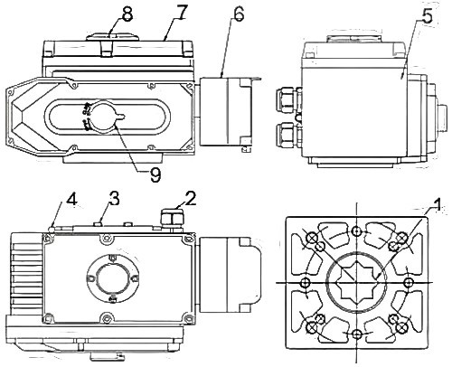 Кран шаровой DN.ru BV3232P(4pc)-FP-3WL-F-ISO-H Ду20 Ру16 полнопроходной трехходовой, нержавеющая сталь SS316, фланцевый, уплотнение - PTFE, с электроприводом четвертьоборотным DN.ru QT-N-005EM-A1-24VDC-У1