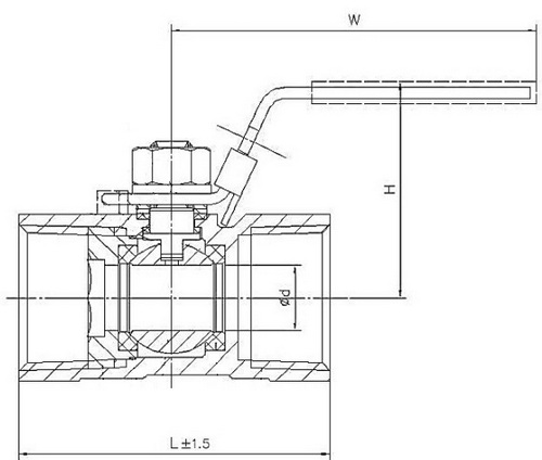 Кран шаровой DN.ru BV3232P-SP-T-H Ду25 Ру63 стандартнопроходной двухходовой, нержавеющая сталь SS316, внутренняя резьба, уплотнение - PTFE, ручка-рычаг