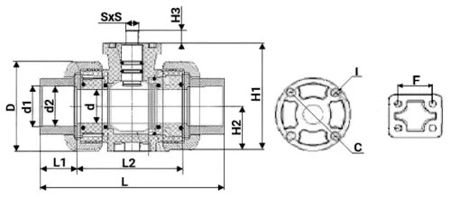 Кран шаровой DN.ru BV4242E-FP-GRM-ISO Дн20 Ру10 межфланцевый полнопроходной, корпус - НПВХ, шар - НПВХ, уплотнение - EPDM, с пневмоприводом PA-DA-052, пневмораспределителем 4M310-08 220В, ручным дублером MON1-250-T26-ISO и БКВ APL-210N