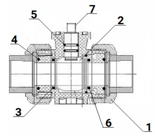Краны шаровые DN.ru BV4242E-FP-GRM-ISO Дн15-100 Ру10 UPVC (НПВХ), межфланцевые, полнопроходные, клеевые с разборным муфтовым соединением, корпус - UPVC (НПВХ), диск - UPVC (НПВХ), уплотнение - EPDM, с ISO-фланцем и голым штоком квадратным