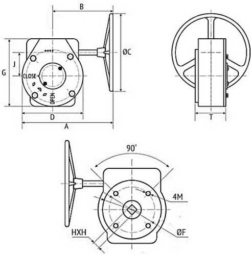 Краны шаровые DN.ru BV4242E-FP-GRM-ISO Дн50-100 Ру10 межфланцевые полнопроходные, клеевые с разборным муфтовым соединением, корпус - UPVC (НПВХ), шар - UPVC (НПВХ), уплотнение - EPDM, с редуктором DN.ru RDN RQN-Z