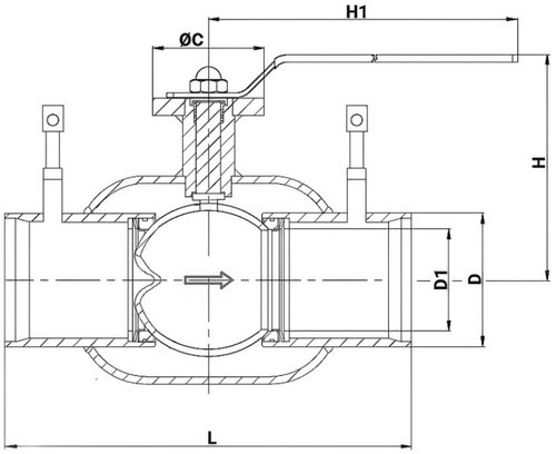 Кран шаровой регулирующий DN.ru BVR3232P(1pc)-SP-W-H Ду50 Ру40 нержавеющая сталь 316, стандартнопроходной, под приварку, с рукояткой, с ниппелями