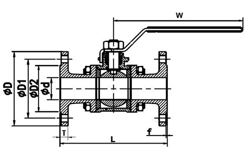 Кран шаровой DN.ru BV3131P(3pc)-FP-F-H Ду65 Ру25, полнопроходной, трехсоставной, сталь 304, уплотнение - PTFE, фланцевый с рукояткой