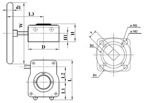 Кран шаровой DN.ru BV3232P(3pc)-FP-F-ISO-H Ду100 Ру16 полнопроходной трехсоставной, фланцевый, нержавеющая сталь 316, уплотнение - PTFE, 22х22, F10, WDVF, с редуктором четвертьоборотным DN.ru HAM RQN3-540Z- T36