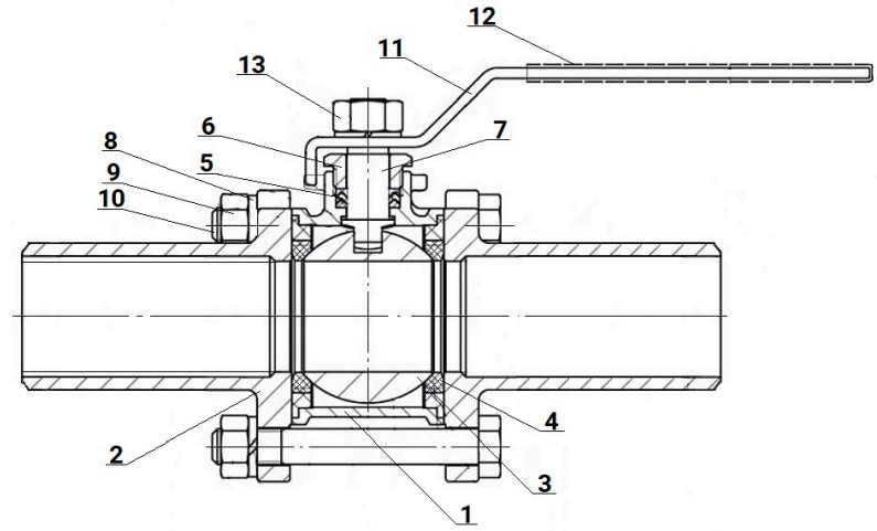 Краны шаровые DN.ru BV3232P(3pc)-FP-W-H Ду10-150 Ру16-64 нержавеющая сталь SS316, полнопроходные, трехсоставные, уплотнение - PTFE, под приварку, с рукояткой