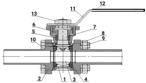 Кран шаровой DN.ru BV3131P(3pc)-FP-W-ISO-H LONG Ду80 Ру25 полнопроходной, трехсоставной, корпус - нержавеющая сталь 304, уплотнение - PTFE, под приварку, с рукояткой