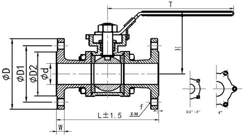 Краны шаровые DN.ru BV3131P-FP-F-H Ду15-100 Ру40 трехсоставные из нержавеющей стали SS304, фланцевые, полнопроходные с ISO-фланцем