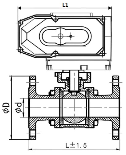 Кран шаровой DN.ru BV3232P(3pc)-FP-F-ISO-H Ду100 Ру16 полнопроходной трехсоставной, фланцевый, нержавеющая сталь 316, уплотнение - PTFE, 22х22, F10, WDVF, с электроприводом четвертьоборотным DN.ru QT-N-020EM-O1-220VAC -У1 HARK