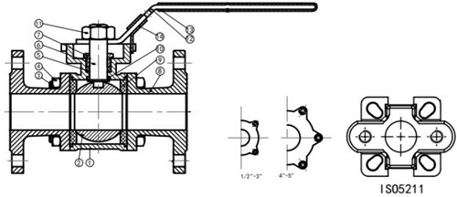 Краны шаровые DN.ru BV3131P-FP-F-H Ду15-100 Ру40 трехсоставные из нержавеющей стали SS304, фланцевые, полнопроходные с ISO-фланцем
