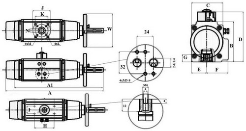 Кран шаровой DN.ru BV3232P(3pc)-FP-F-ISO-H Ду100 Ру16 полнопроходной трехсоставной, фланцевый, нержавеющая сталь 316, уплотнение - PTFE, 22х22, F10, WDVF, с пневмоприводом PA-DA-105-1, пневмораспределителем 4M310-08 24В, БКВ APL-510N EX и БПВ AFC2000