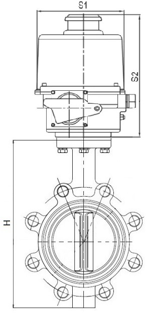 Затворы дисковые поворотные DN.ru WBV1631N-2W-Fb-H Ду50-65 Ру16 корпус - чугун QT450, диск - нержавеющая сталь 304, уплотнение - NBR, межфланцевые, с электроприводом 1/4-оборотным взрывозащищенным ГЗ-ОФВ(К) 24В