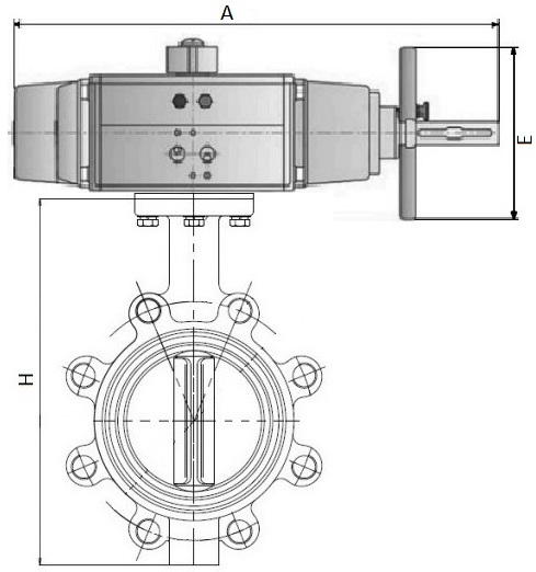 Затворы дисковые поворотные DN.ru WBV1631E-2W-Fb-H Ду125-150 Ру16 корпус - чугун QT450, диск - нержавеющая сталь 304, уплотнение - EPDM, межфланцевые, с пневмоприводом PA-DA-105-1 и пневмораспределителем 4V320-10 220В