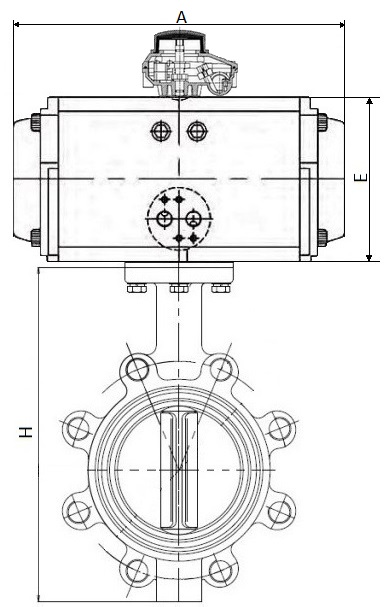 Затворы дисковые поворотные DN.ru WBV1616E-2W-Fb-R Ду200-300 Ру16 корпус-чугун QT450, диск-чугун QT450, уплотнение-EPDM, межфланцевые, с пневмоприводом PA-DA, пневмораспределителем 4V320-08 220В и БКВ APL-210N