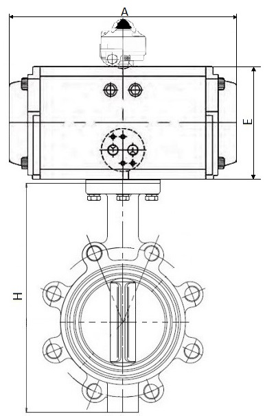 Затворы дисковые поворотные DN.ru WBV1631N-2W-Fb-R Ду200-300 Ру16 корпус-чугун QT450, диск-нержавеющая сталь 304, уплотнение-NBR, межфланцевые, с пневмоприводом PA-SA, пневмораспределителем 4V320-10 220В и БКВ APL-510N EX