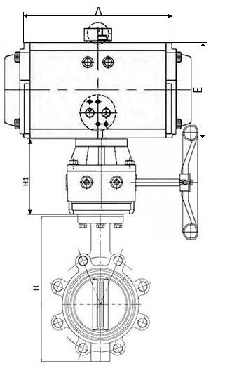 Затворы дисковые поворотные DN.ru WBV1616E-2W-Fb-H Ду50-150 Ру16 корпус-чугун QT450, диск-чугун QT450, уплотнение-EPDM, межфланцевые, с пневмоприводом PA-DA, пневмораспределителем 4V320-08 220В и редуктором HDM