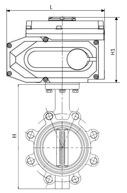 Затворы дисковые поворотные DN.ru WBV1616E-2W-Fb-H Ду80-150 Ру16 корпус - чугун QT450, диск - чугун QT450, уплотнение - EPDM, межфланцевые, с электроприводом 1/4-оборотным Dn.ru QT-N-EM-O1-24VDC-У1 24В 