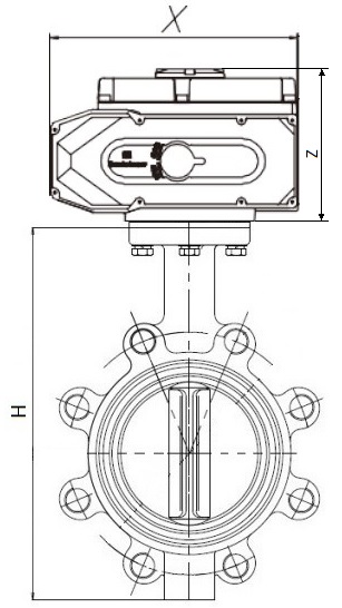 Затворы дисковые поворотные DN.ru WBV1631E-2W-Fb-H Ду80-125 Ру16 корпус - чугун QT450, диск - нерж.сталь 304, уплотнение - EPDM, межфланцевые, с электроприводом 1/4-оборотным Dn.ru QT-N-EM-A1-220VAC-У1 220В