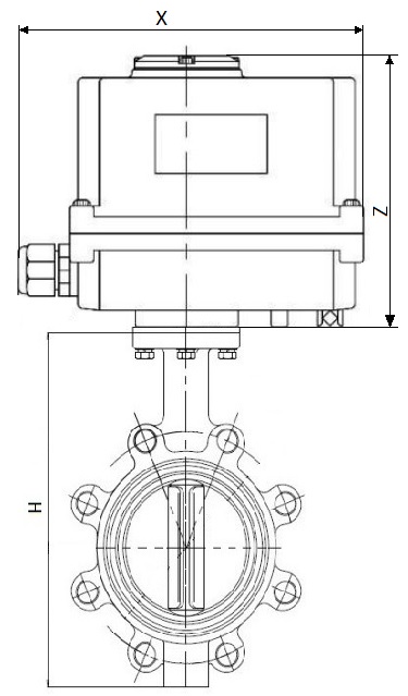 Затворы дисковые поворотные DN.ru WBV1631N-2W-Fb-H Ду50 Ру16 корпус - чугун QT450, диск - нержавеющая сталь 304, уплотнение - NBR, межфланцевые, с электроприводом 1/4-оборотным Dn.ru QT-N-EM-O1-220VAC-У1 MINI 220В