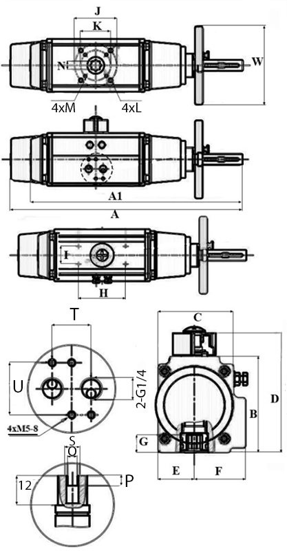 Затвор дисковый поворотный DN.ru WBV3232V-2W-Fb-H Ду150 Ру16, корпус - нержавеющая сталь 316L, диск - нержавеющая сталь 316L, уплотнение - Viton, с пневмоприводом PA-DA-105-1 двойного действия, с пневмораспределителем 4M310-08 24В, с БКВ APL-510N EX