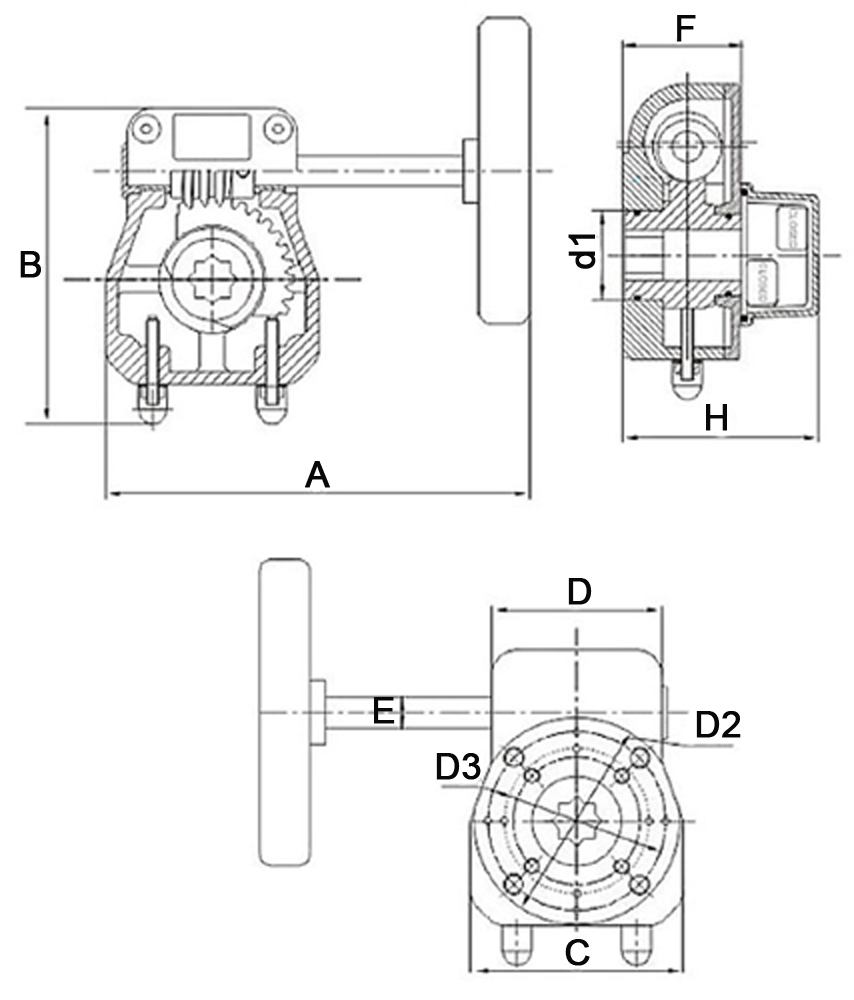 Кран шаровой Temper 283 3″ Ду80 Ру16 стандартнопроходной двухходовой, углеродистая сталь 20, ISO-фланец F07 квадрат 14х14, с редуктором HGBF-3 с индикатором положения и датчиком обратной связи