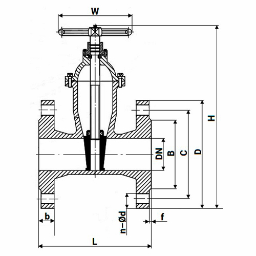 Задвижки клиновые 30ч39р DN.ru GVWN1414E-2W-F-S blue Ду40-300 Ру10/16 фланцевые, корпус - чугун GGG50, уплотнение - EPDM, со штурвалом и невыдвижным штоком