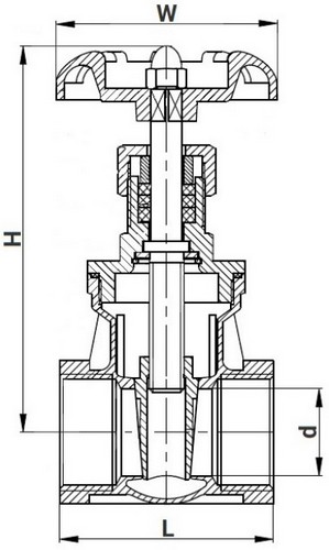 Задвижка клиновая DN.ru GVWR3131M-2W-T-S Ду32 Ру16 резьбовая, шпиндель - выдвижной, корпус - нержавеющая сталь SS304, клин - нержавеющая сталь SS304, уплотнение - металл, управление - штурвал