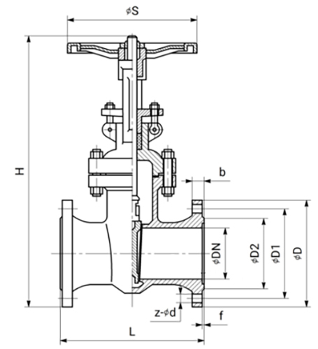 Задвижки клиновые DN.ru GVWR3131M-2W-F-S Ду50-200 Ру63 фланцевые, с выдвижным шпинделем, корпус - сталь 08Х18Н10, уплотнение - METAL, управление - штурвал