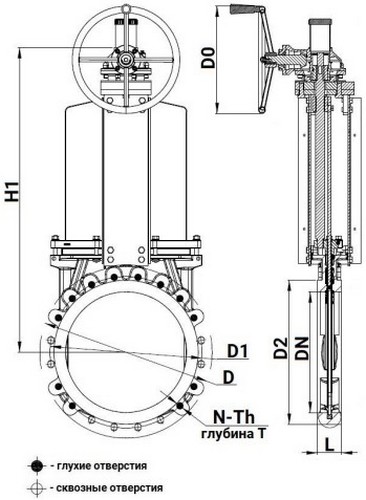 Задвижки шиберные DN.ru GVKN1331N-2W-Fb-R Ду500 Ру4 двусторонние, межфланцевые, шпиндель - невыдвижной, корпус - чугун GGG40, шибер - нержавеющая сталь 304, уплотнение - NBR, с редуктором, WENZ