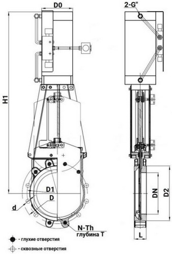 Задвижка шиберная DN.ru GVKR1331E-2W-Fb-2P Ду80 Ру16 двусторонняя, межфланцевая, шпиндель - выдвижной, корпус - чугун GGG40, шибер - нержав.сталь 304, EPDM, WENZ, с пн.приводом, пн.распределителем 4V210-08 220В KUOIN и индукц.датчиками LJ12A3-4-J/EZ 220В