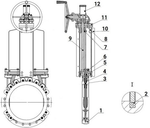 Задвижки шиберные DN.ru GVKN1331N-2W-Fb-R Ду500 Ру4 двусторонние, межфланцевые, шпиндель - невыдвижной, корпус - чугун GGG40, шибер - нержавеющая сталь 304, уплотнение - NBR, с редуктором, WENZ