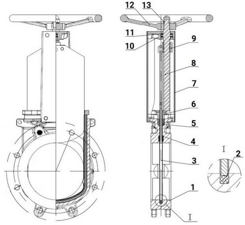 Задвижка шиберная DN.ru GVKN1331N-2W-Fb-S Ду200 Ру10 (номинальное давление фланцев 16бар), двусторонняя, межфланцевая, шпиндель - невыдвижной, корпус - чугун GGG40, шибер - нержавеющая сталь 304, уплотнение - NBR, управление - штурвал, WENZ