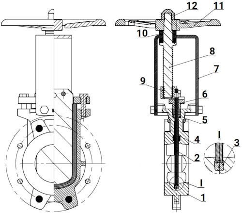 Задвижка шиберная DN.ru GVKN1331E-2W-Fb-S Ду80 Ру16 двусторонняя, межфланцевая, шпиндель - невыдвижной, корпус - чугун GGG40, шибер - нержавеющая сталь 304, уплотнение - EPDM, управление - штурвал, WS