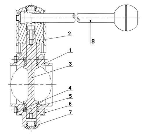 Затвор дисковый поворотный DN.ru WBV3131E-2W-T-H Ду50 Ру10 резьбовой, пищевая нержавеющая сталь 304, уплотнение – EPDM, с рукояткой