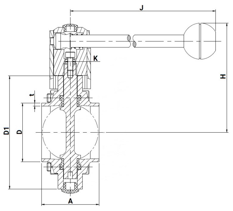 Затвор дисковый поворотный DN.ru WBV3131E-2W-W-H Ду15 Ру10 пищевая нержавеющая сталь 304, уплотнение – EPDM, под приварку, с рукояткой