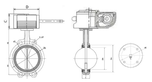 Затворы дисковые поворотные DN.ru WBV3232E-2W-Fb Ду40-300 Ру16, корпус - нержавеющая сталь, диск - нержавеющая сталь, уплотнение - EPDM, с редуктором DN.ru HAM RQN-Z