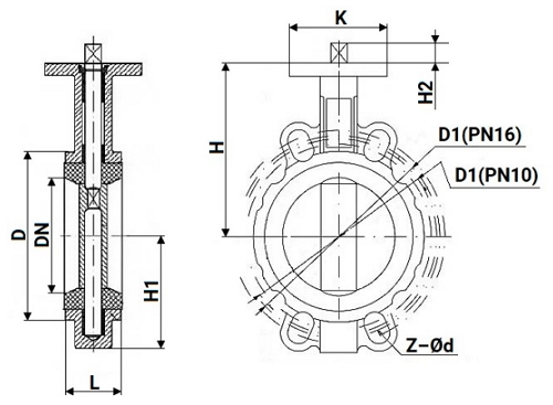 Затвор дисковый поворотный DN.ru WBV1432E-2W-Fb-ISO-R Ду600 Ру16, корпус - чугун GGG50, диск - нержавеющая сталь 316L, уплотнение - EPDM, с редуктором, шток 36х36, F16, крутящий момент - 4835Нм