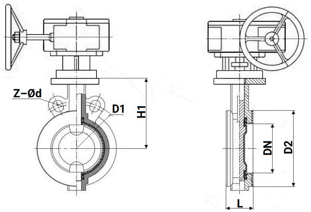 Затвор дисковый поворотный DN.ru WBV3434Pf-2W-Fb-R Ду250 Ру16 корпус - углеродистая сталь WCB, диск - углеродистая сталь WCB, уплотнение - PTFE, с пневмоприводом DN.ru PA-DA-130 и позиционером DN.ru YT-1000RSN с обратной связью