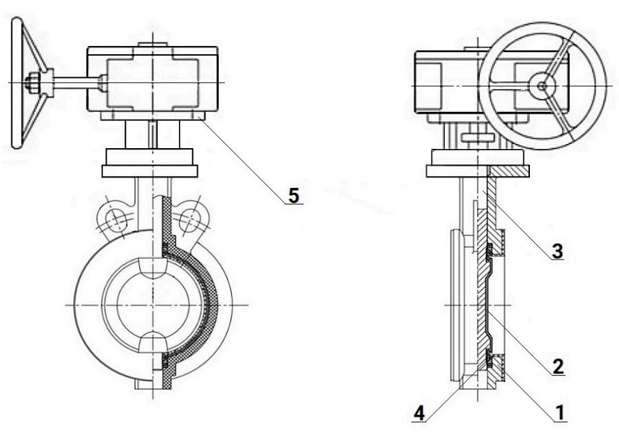 Затвор дисковый поворотный DN.ru WBV3434Pf-2W-Fb-R Ду200 Ру16 корпус - углеродистая сталь WCB, диск - углеродистая сталь WCB, уплотнение - PTFE, футерованный, межфланцевый, с редуктором