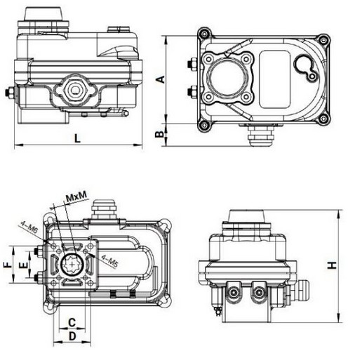 Затворы дисковые поворотные DN.ru WBV4242E-2W-Fb-ISO Дн50-80 Ру10 межфланцевые, корпус - НПВХ, диск - НПВХ, уплотнение - EPDM, с электроприводом DN.ru QT-N-003EM-O1-12VDC-У1 blue