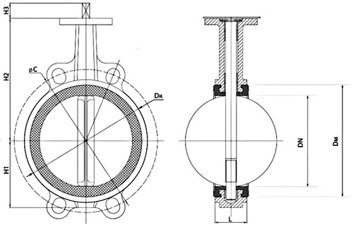 Затворы дисковые поворотные DN.ru WBV3432E-2W-Fb-H Ду200-250 Ру16, корпус - углеродистая сталь WCB, диск - нержавеющая сталь 316L, уплотнение - EPDM, с электроприводом QT-N-EM-O1-24VDC-У1 24В HARK