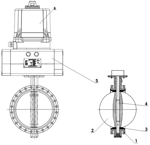 Затворы дисковые поворотные DN.ru WBV1331E-2W-F-H Ду50-150 Ру16 фланцевые, корпус - чугун GGG40, диск - нержавеющая сталь 304, уплотнение - EPDM, с электроприводом четвертьоборотным DN.ru QTSA-N-EM-O0-220VAC