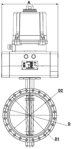 Затворы дисковые поворотные DN.ru WBV1331E-2W-F-H Ду50-150 Ру16 фланцевые, корпус - чугун GGG40, диск - нержавеющая сталь 304, уплотнение - EPDM, с электроприводом четвертьоборотным DN.ru QTSA-N-EM-O0-220VAC