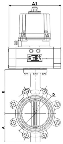 Затворы дисковые поворотные DN.ru WBV1616N-2W-Fb-H Ду50-150 Ру16 LUG межфланцевые, корпус - чугун QT450, диск - чугун QT450, уплотнение - NBR, с электроприводом четвертьоборотным DN.ru QTSA-N-EM-O0-220VAC