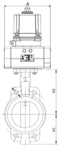 Затворы дисковые поворотные DN.ru WBV3232V-2W-Fb-H Ду50-200 Ру16 межфланцевые, корпус - нержавеющая сталь 316L, диск - нержавеющая сталь 316L, уплотнение - Viton, с электроприводом четвертьоборотным DN.ru QTSA-N-EM-O0-220VAC