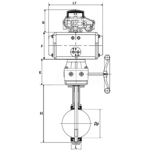 Затвор дисковый поворотный DN.ru WBV1132N-2W-Fb-H Ду65 Ру16, межфланцевый, корпус - чугун GG25, уплотнение - NBR, с пневмоприводом PA-DA-065, с пневмораспределителем 4V320-10 220В, БКВ APL-210N, ручным дублером MON1-250-T26-ISO